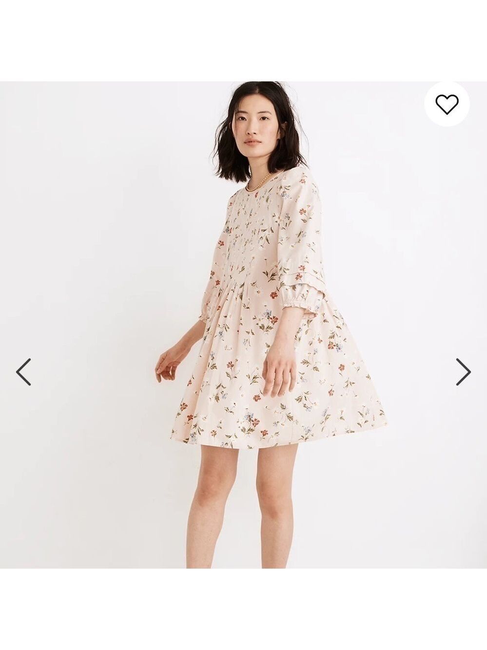 Seaside Floral Pintuck Puff
Sleeve Minidress